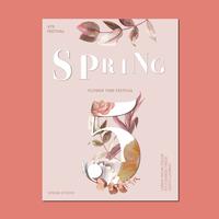 Frische Blumen des Frühlingsplakats, Dekorkarte mit buntem mit Blumengarten, Hochzeit, Einladung, Aquarellvektor-Illustrationsdesign vektor