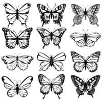 svarta och vita fjärilar samling vektor