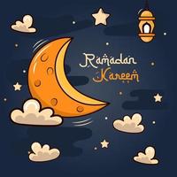 mondwolken und laternen perfekt zum feiern des ramadan-handzeichnungsstils vektor