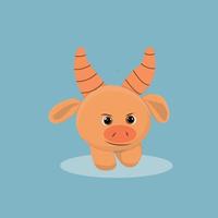rolig tecknad tjur. vektor illustration av söta glada djur. söt tjur eller buffel spargris. djur i tecknad stil.