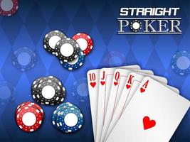 Royal Flush und Pokerchips auf blauem Hintergrund vektor