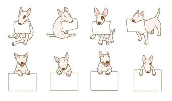 Cartoon-Bullterrier-Hund mit leerem Papier. hund über banner oder zeichenillustration vektor