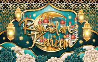 ramadan kareem-konzept mit typografie und moschee vektor