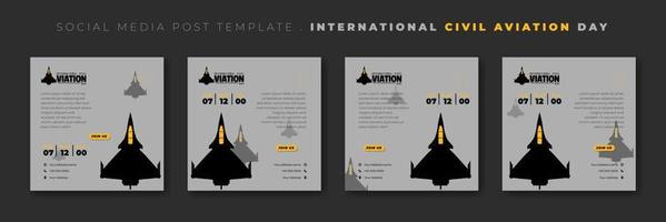 satz von social-media-beitragsvorlagen mit flugzeugvektorillustration der luftwaffe. vorlagendesign für den internationalen tag der zivilluftfahrt. vektor