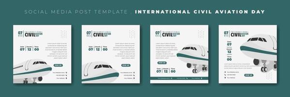 Satz von Social-Media-Beitragsvorlagen mit Flugzeugvektorillustration. vorlagendesign für den internationalen tag der zivilluftfahrt. vektor