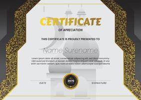 zertifikat mit moscheehintergrund und schwarzer goldfarbe geeignet für ramadan-konzeptvorlage vektor