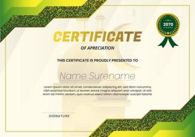 zertifikat mit moscheehintergrund und grüner goldfarbe geeignet für ramadan-konzeptvorlage vektor