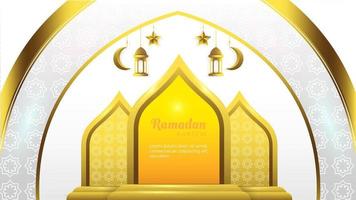 islamischer ramadan weißer hintergrund mit 3d-goldmoscheenornamentstern und arabischer mustervorlage vektor