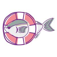 fisk med livboj objekt design vektor