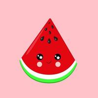 emoji niedliches wassermelonengesicht, kawaii japanischer stil niedliches emoticon bunte illustration wassermelone flacher karikaturstil, textildruck, kinderzimmerdekoration, verpackung, vektorillustration vektor