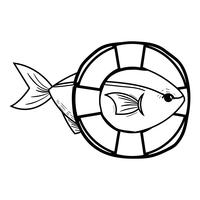 linje fisk med livboj objekt design vektor