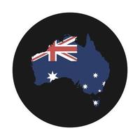 australiens karta silhuett med flagga på svart bakgrund vektor