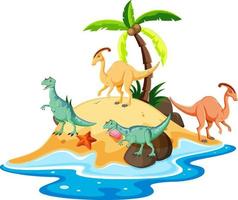 Szene mit Dinosauriern Parasaurolophus und Carnotaurus auf der Insel vektor