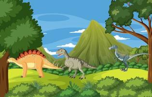 prähistorischer wald mit dinosaurierkarikatur vektor