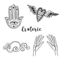 Esoterische Symbole. Hände mit einem alles sehenden Auge. ein Herz mit Flügeln. Cliparts-Vektor. vektor