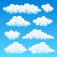 Cartoon-Wolken im blauen Himmel. Wolkengebilde auf Hintergrund isoliert. Himmel. Vektor flaches Design