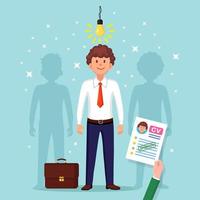 cv företags CV i handen. anställning av kandidat. anställningsintervju, rekrytering, sök arbetsgivare vektor