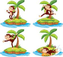 Reihe von verschiedenen isolierten Inseln mit Affenzeichentrickfiguren vektor