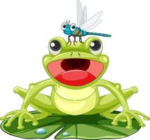 Cartoon-Frosch auf Lotusblatt mit Libelle vektor