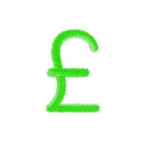 Pfund Symbol Währung grasbewachsene und pelzige Ikone. britische wirtschaft und handel haarige währung. einfach bearbeitbares Geldsymbol. weiche und realistische Federn. flauschiges grün isoliert auf weißem hintergrund. vektor