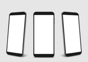 svart smartphone mockup set isolerad på bakgrunden. modern mobiltelefon samling med kopia utrymme. teknik vektor illustration