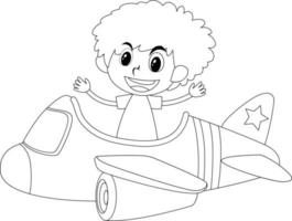 ein Junge im Flugzeug Schwarz-Weiß-Doodle-Charakter vektor
