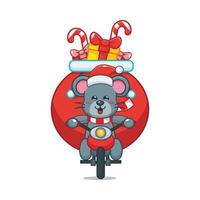 süße maus mit weihnachtsgeschenk mit motorrad vektor