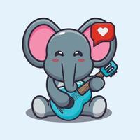 niedlicher elefant, der gitarrenkarikatur-vektorillustration spielt vektor