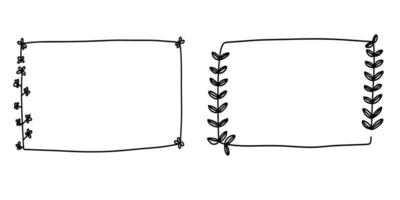 doodle ramar som handritad samling. fyrkantig linje med grenar, blommor för bröllop isolerade, grattis på födelsedagen samling. vektor