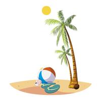 Sommerstrand mit Palmen und Ballonspielzeugszene vektor