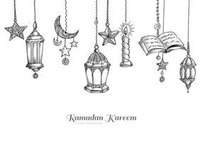 ramadan kareem design mit dekorativer laterne und islamischem skizzenkartendesign vektor