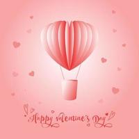 fröhlichen Valentinstag. eine Vektorpostkartenvorlage für einen Urlaub mit einem rosa volumetrischen Ballon mit einem Korb. vektor