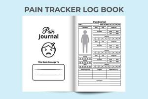 Schmerztracker Tagebuch. informationen über körperschmerzen und vorlage für den medizinplaner. Innenraum eines Logbuchs. menschliche körperschmerzen und andere symptome tracker innen. Schmerzmittel-Routine-Logbuch. vektor