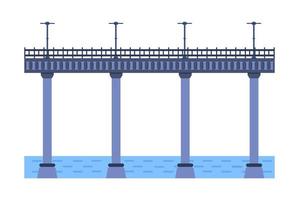 Brücke-Vektor-Illustration. stadtarchitekturelement mit kabeln, autobahn und brückenkonstruktion über den fluss mit isolierter fahrbahn und laternen auf farbenfroher landschaft vektor