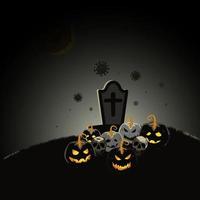 Pumkins, skalle och virus vid graven grafisk design vektorillustration. halloween-serien vektor