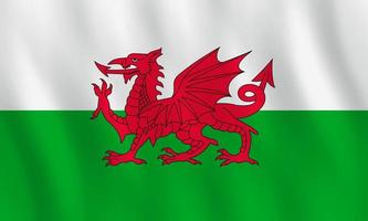 wales flagga med viftande effekt, officiell proportion. vektor