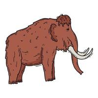 mammut förhistoriska djur, elefant i stenåldern vektor brun illustration i doodle skiss stil.