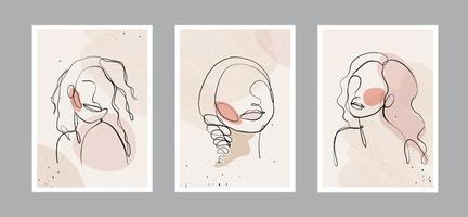 modern abstrakt linje minimalistiska kvinnor ansikten och konst bakgrund med olika former för väggdekoration, vykort eller broschyr omslagsdesign. vektor design