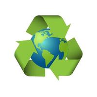 Recycling-Pfeile Erde, Recycling-Zeichen auf dem Planeten Erde isoliert auf weißem Hintergrund, Vektorillustration vektor