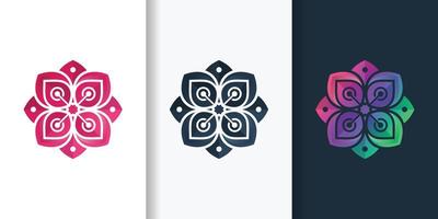 blomma logotyp med modern skönhet färg gradient stil och visitkort design premium vektor