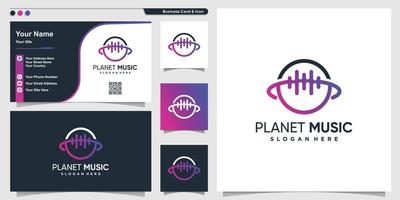 planetlogotyp med linjekonstmusikstil och visitkortsdesignmall, musik, idé, mall, premiumvektor vektor