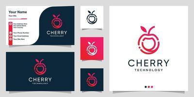 Cherry-Logo-Technologie mit modernem Linienkunststil und Premium-Vektor für Visitenkartendesign vektor