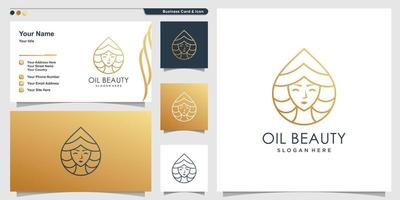 Öl-Logo mit Beauty-Frauen-Line-Art-Stil-Konzept und Visitenkarten-Design-Vorlage Premium-Vektor vektor