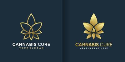 Cannabis-Logo mit coolem Gradienten-Goldstrich-Kunststil und Visitenkarten-Design-Premium-Vektor vektor