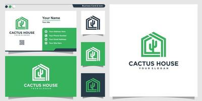 Kaktus-Logo mit modernem Hausstil und Visitenkartendesign, Vorlage, Pflanze, Premium-Vektor vektor