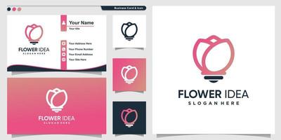 Blumenlogo mit kreativem Ideenlinienkunststil und Premium-Vektor der Visitenkarten-Designvorlage vektor