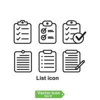 Urklipp linje ikon. checklista tecken symbol för webbplats och app design. vektor