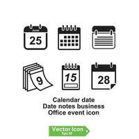 Kalenderdatum, Datumsnotizen Geschäft. Office-Ereignis-Symbol vektor