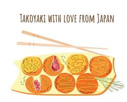 takoyaki läckra bakade bläckfiskbollar vektor