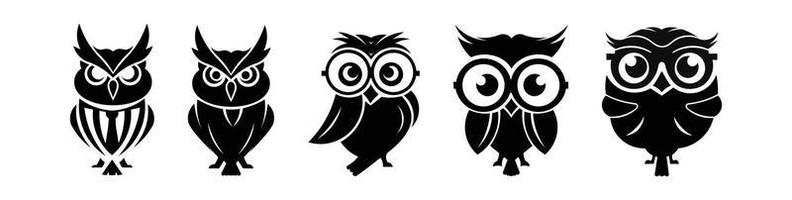 söt uggla fågel maskot vektor grafisk design mall set, set vektor design uggla logotyp.